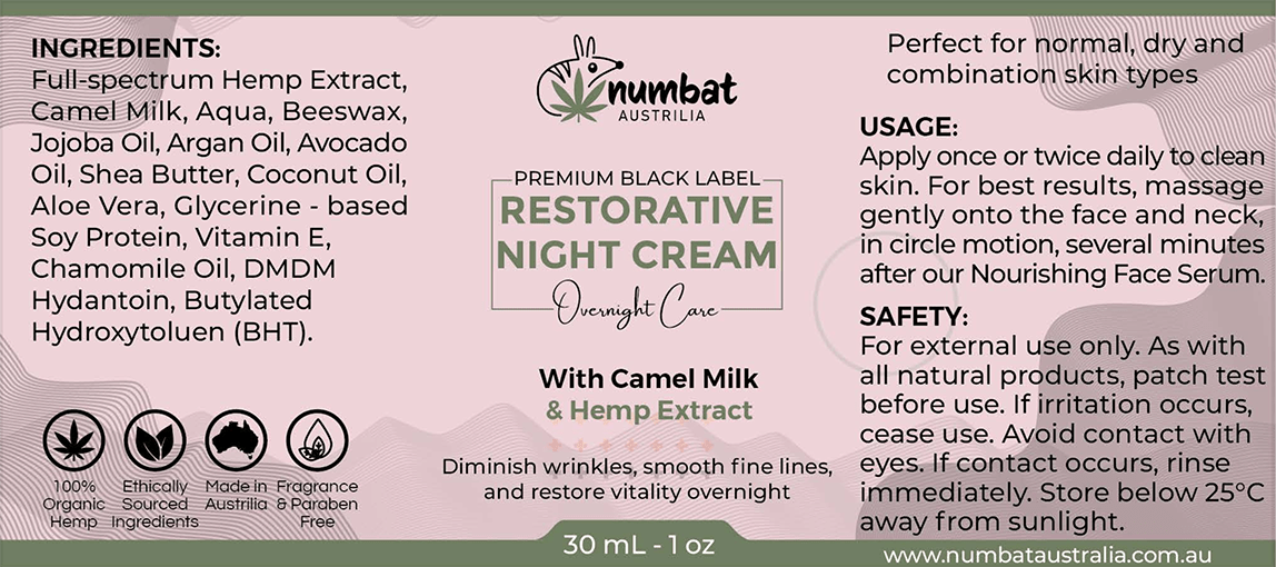 Numbat Australia Health Products Numbat Hemp infused restorative night cream