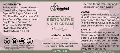 Numbat Australia Health Products Numbat Hemp infused restorative night cream