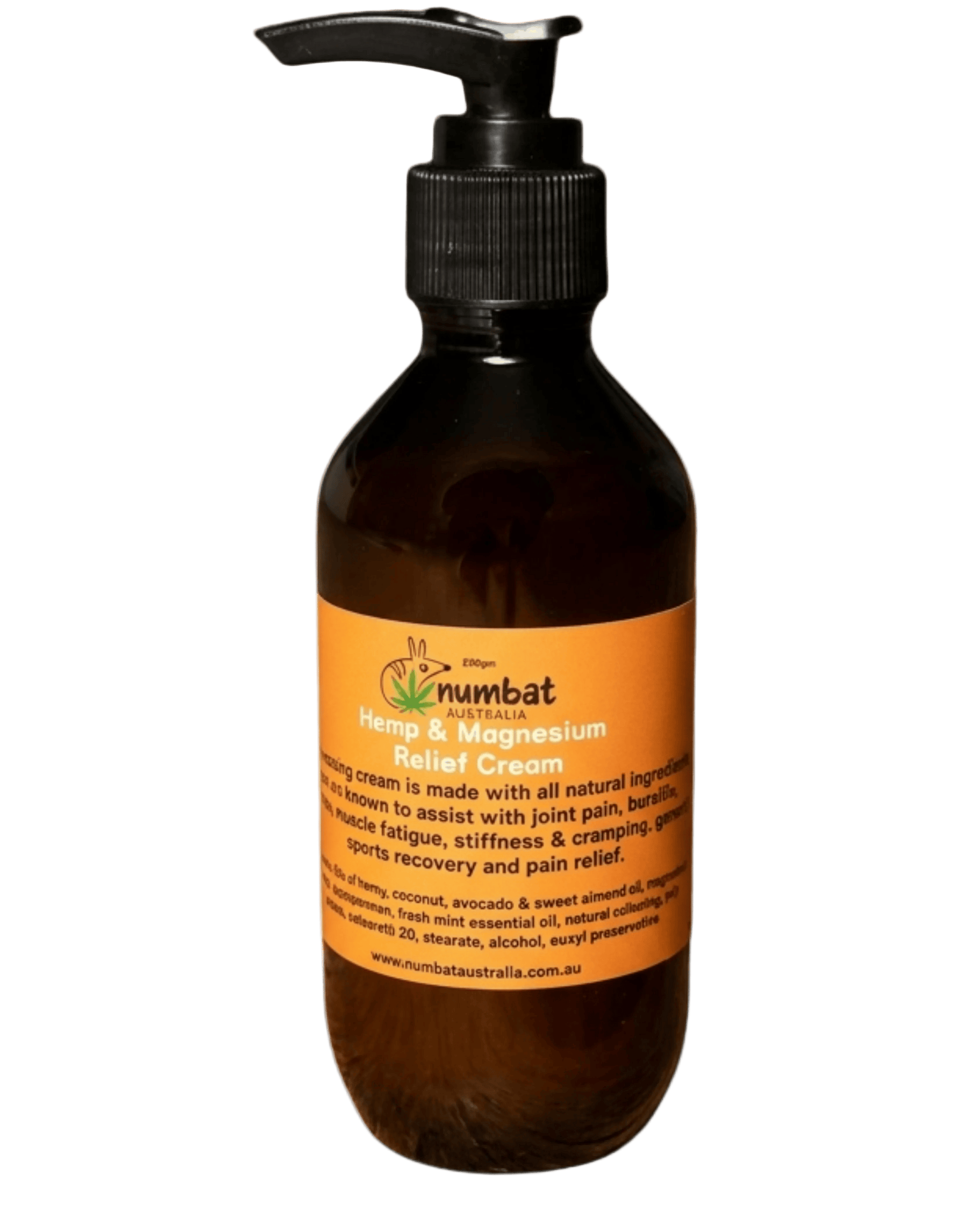 Numbat Australia Health Products Numbat Skin Natural Hemp & Magnesium Relief Cream 200gm Pump