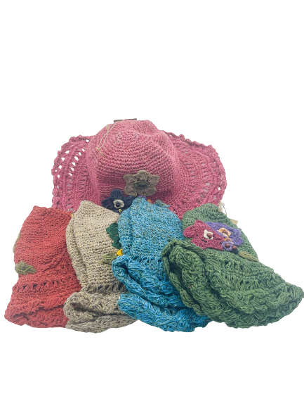 Numbat Ladies Flower Front Crochet Hemp Sunhat